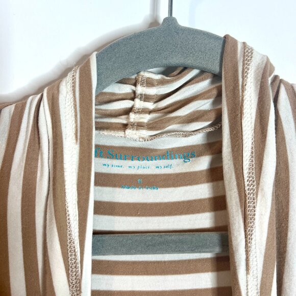 Soft Surroundings Striped Long-Lined Waterfall Cardigan Floral Embroidered Boho - Picture 2 of 6